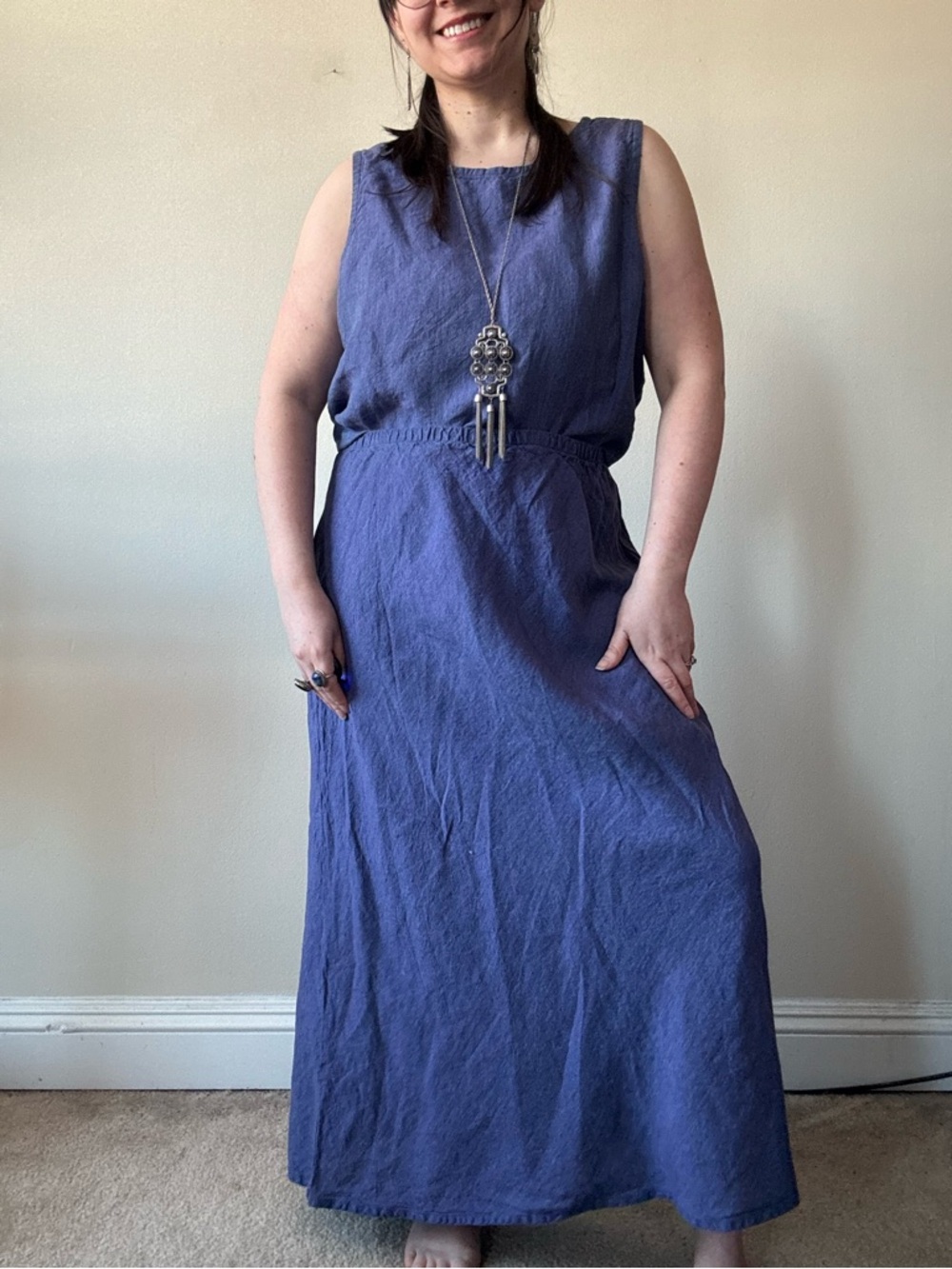 Eileen Fisher Sleeveless Linen Maxi Dress in Periwinkle